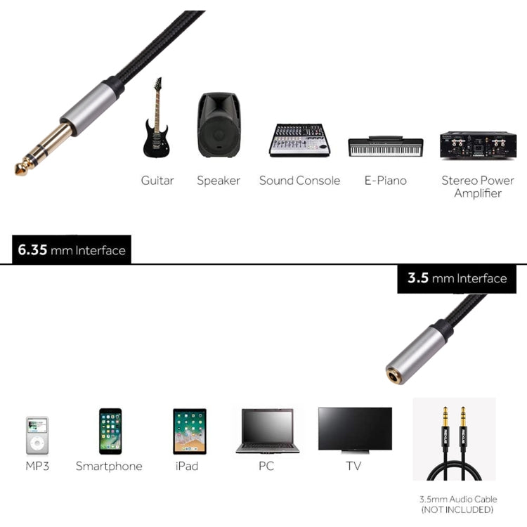 3662A 6.35mm Male to 3.5mm Female Audio Adapter Cable, Length: 3m