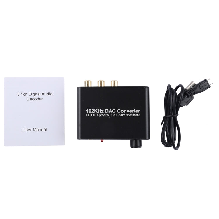 192KHz DAC Converter HD HIFI Optical to RCA+3.5mm Headphone 5.1 Channel Digital Audio Converter with Volume Control