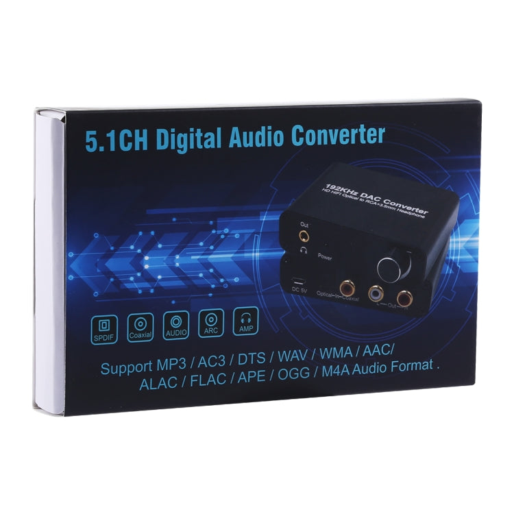 192KHz DAC Converter HD HIFI Optical to RCA+3.5mm Headphone 5.1 Channel Digital Audio Converter with Volume Control