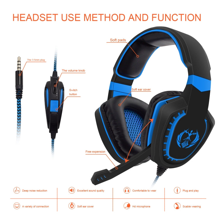 SADES AH-28 3.5mm Plug Wire-controlled Noise Reduction E-sports Gaming Headset with Retractable Microphone, Cable Length: 2m