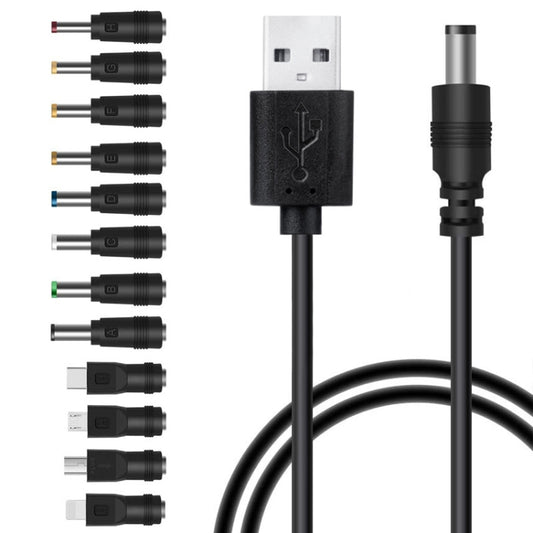 12 in 1 DC Power Cord USB Multi-Function Interchange Plug USB Charging Cable(Black)