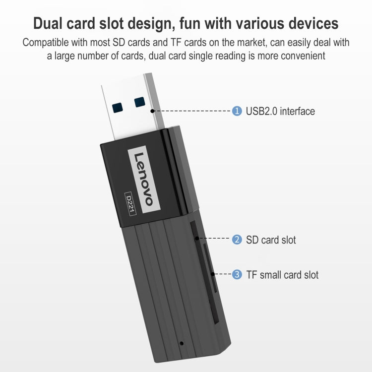 Original Lenovo D221 2 in 1 480Mbps USB 2.0 Card Reader