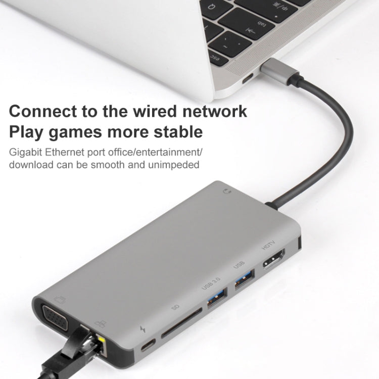 Onten 9591BD 8 in 1 USB-C / Type-C to PD USB-C / Type-C Charging + Gigabit Ethernet + Dual USB 3.0 + HDMI + VGA + SD Card Slot + 3.5mm AUX HUB