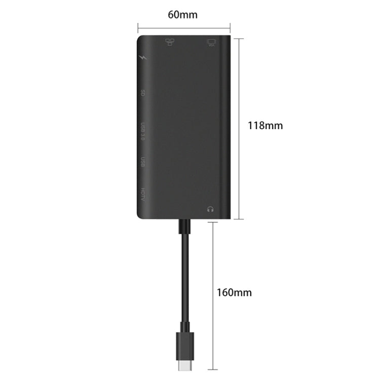 Onten 9591BD 8 in 1 USB-C / Type-C to PD USB-C / Type-C Charging + 100M Ethernet Port + Dual USB 3.0 + HDMI + VGA + SD Card Slot + 3.5mm AUX HUB