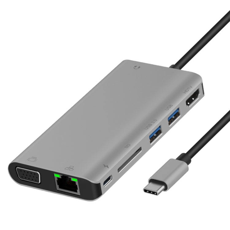 Onten 9591BD 8 in 1 USB-C / Type-C to PD USB-C / Type-C Charging + 100M Ethernet Port + Dual USB 3.0 + HDMI + VGA + SD Card Slot + 3.5mm AUX HUB