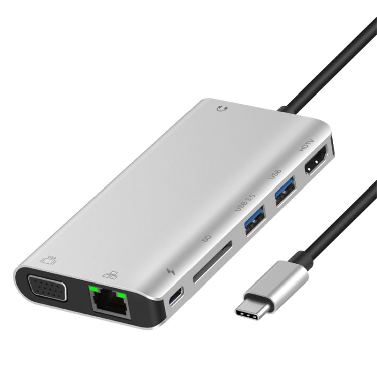 Onten 9591BD 8 in 1 USB-C / Type-C to PD USB-C / Type-C Charging + 100M Ethernet Port + Dual USB 3.0 + HDMI + VGA + SD Card Slot + 3.5mm AUX HUB