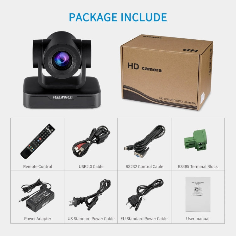 FEELWORLD USB10X 10X Optical Zoom 1080P USB PTZ Video Conference Camera, EU and US Plug