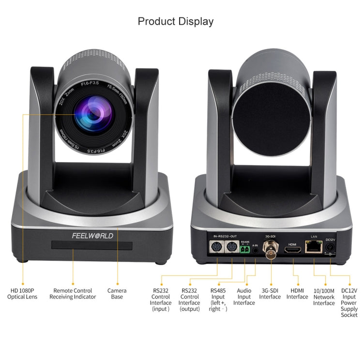 FEELWORLD POE20X Simultaneous 20X Optical Zoom Live Streaming PTZ Camera, EU and US Plug