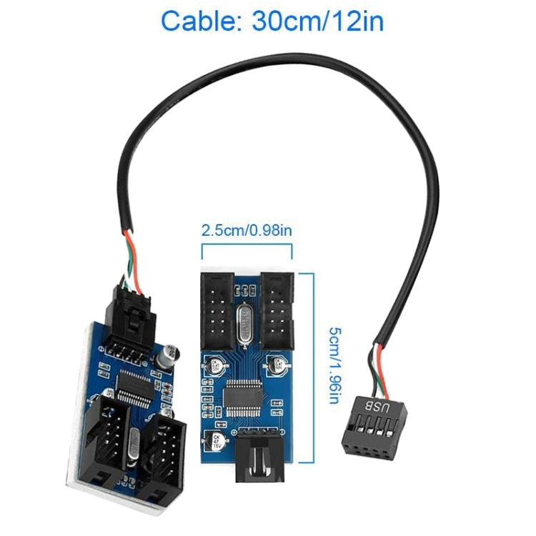 Rocketek HC427 9 Pin USB2.0 HUB Adapter One-to-Two Splitter Circuit Board