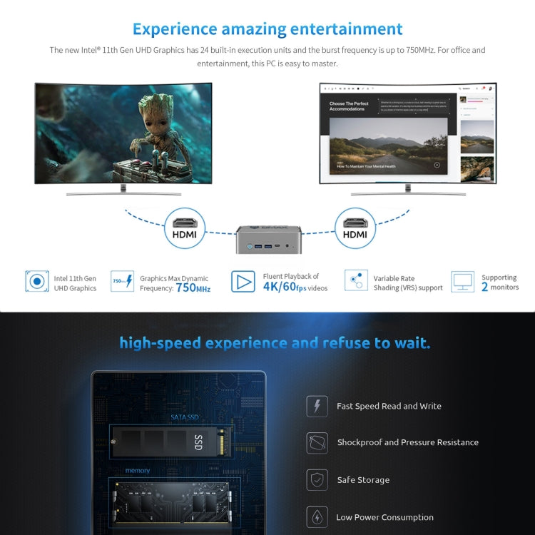 BMAX B3 Windows 11 Mini PC, 16GB+512GB, Intel Jasper Lake N5095, Support HDMI / RJ45 / TF Card, US Plug