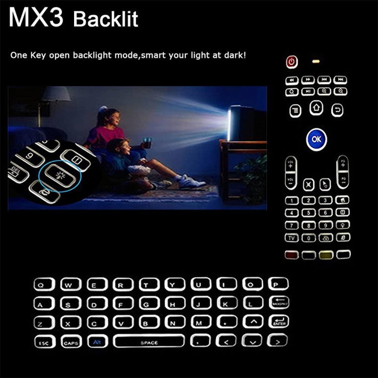 MX3-L White Backlit Version 2.4GHz Fly Air Mouse Wireless Keyboard Remote Control