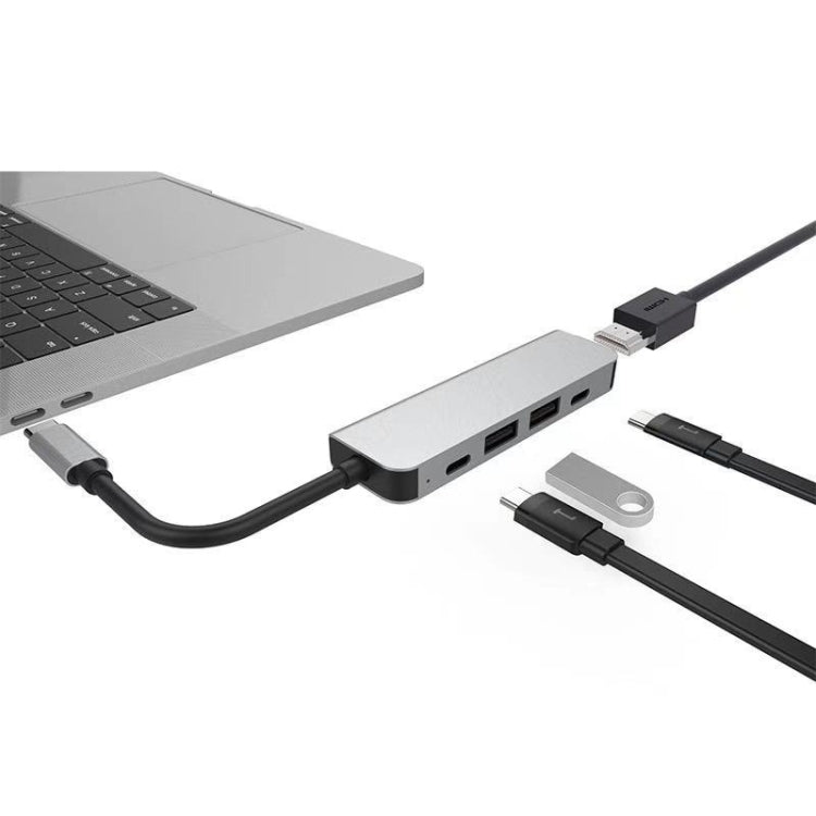 5 in 1 HDMI + USB x 2 + PD x 2 to USB-C / Type-C HUB Adapter