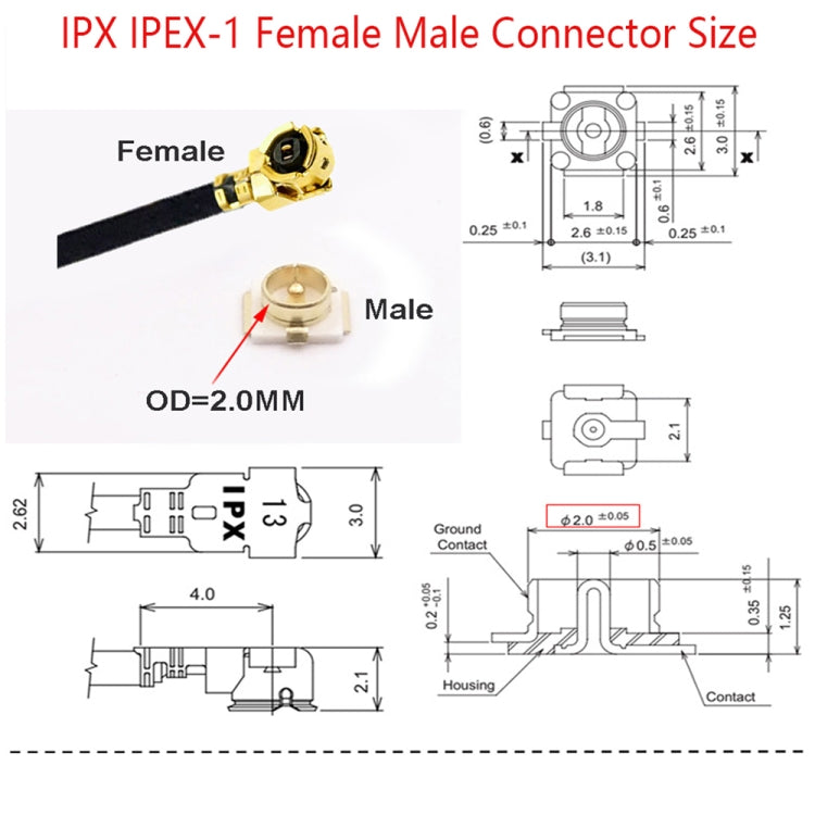 IPX Female to GG1736 MMCX Male Elbow RG178 Adapter Cable, Length: 15cm