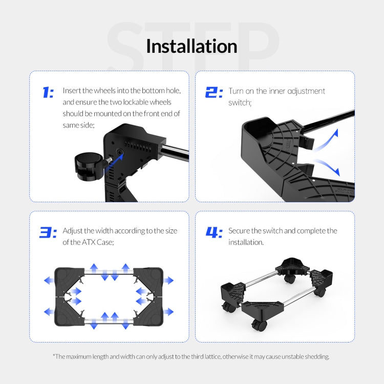 ORICO CPB4-BK-BP Computer Host Bracket with Wheels