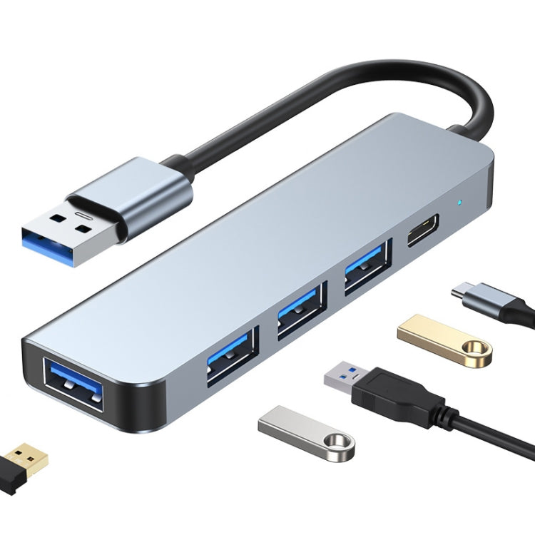 5 in 1 USB to USB3.0+USB2.0x3+USB-C / Type-C HUB Adapter, Cable Length: 10cm