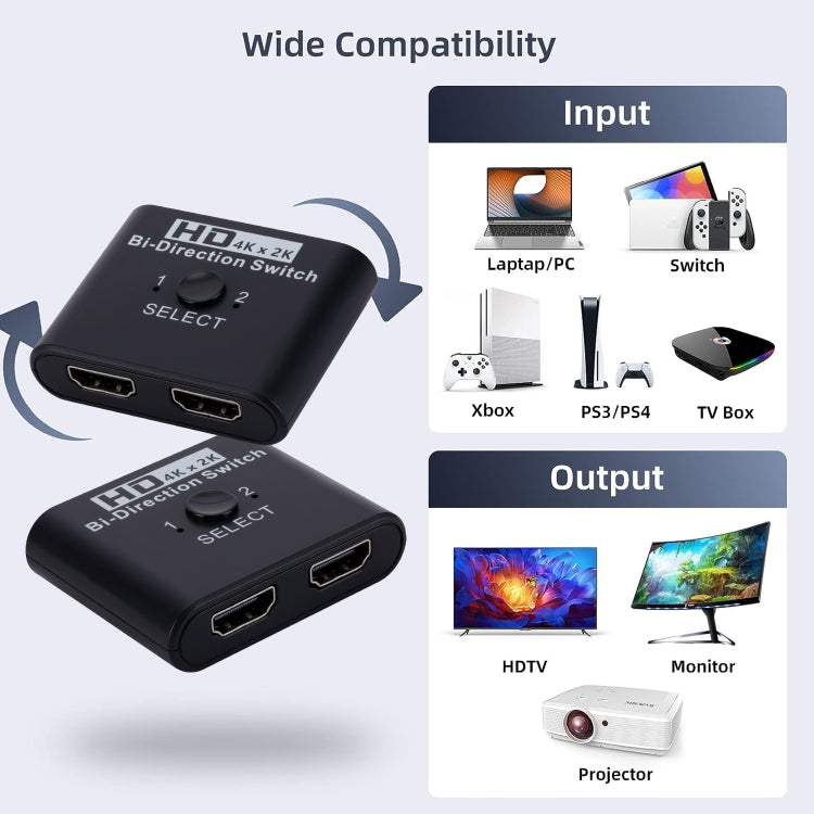 2 In 1 Out 4K HD Video Bi-Direction HDMI Switcher