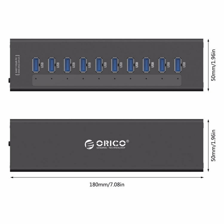 ORICO A3H10 Aluminum High Speed 10 Ports USB 3.0 HUB with Power Adapter for Laptops