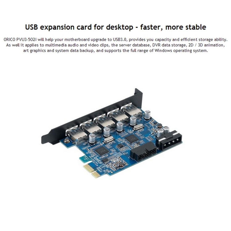 ORICO PVU3-5O2I USB3.0 * 5 + 20Pin Slot * 1 PCI Express Card for Desktop, 5Gbps Superspeed Data Transmission