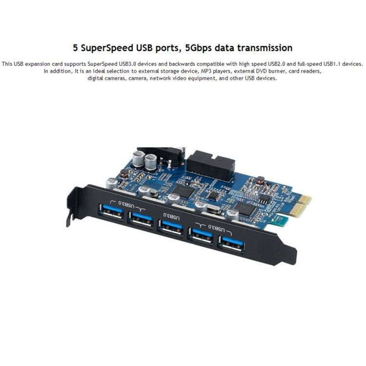 ORICO PVU3-5O2I USB3.0 * 5 + 20Pin Slot * 1 PCI Express Card for Desktop, 5Gbps Superspeed Data Transmission