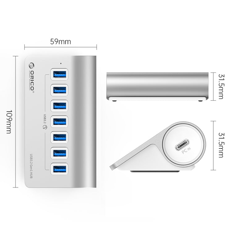 ORICO M3U7 Aluminum Alloy 7-Port USB 3.2 Gen1 5Gbps HUB with 1m Cable