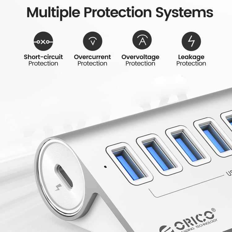 ORICO M3U7-G2 Aluminum Alloy 7-Port USB 3.2 Gen2 10Gbps HUB with 0.5m Cable