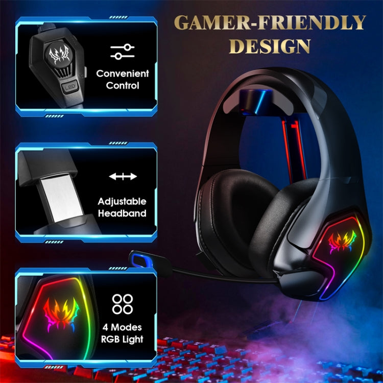 KOTION EACH G3000 3.5mm & USB Plug Stereo RGB Light Gaming Headset with Omni-directional Mic, Cable Length: 1.9m