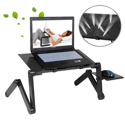 Portable 360 Degree Adjustable Foldable Aluminium Alloy Desk Stand with Mouse Pad for Laptop / Notebook, without CPU Fans