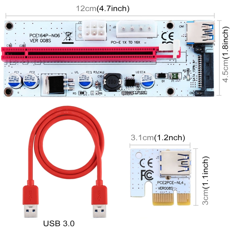 PCE164P-N06 VER008S USB 3.0 PCI-E Express 1x to 16x PCI-E Extender Riser Card Adapter 15 Pin SATA Power 6 Pin + 4 Pin Power Supply Port with 60cm USB Cable