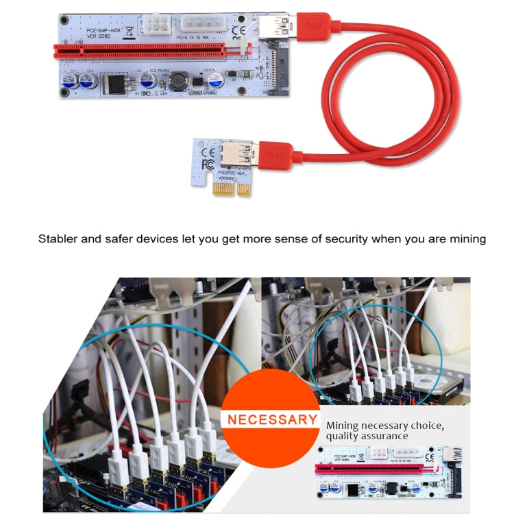 PCE164P-N06 VER008S USB 3.0 PCI-E Express 1x to 16x PCI-E Extender Riser Card Adapter 15 Pin SATA Power 6 Pin + 4 Pin Power Supply Port with 60cm USB Cable