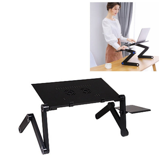 Portable 360 Degree Adjustable Foldable Aluminium Alloy Desk Stand with Double CPU Fans & Mouse Pad for Laptop / Notebook, Desk Size: 420mm x 260mm