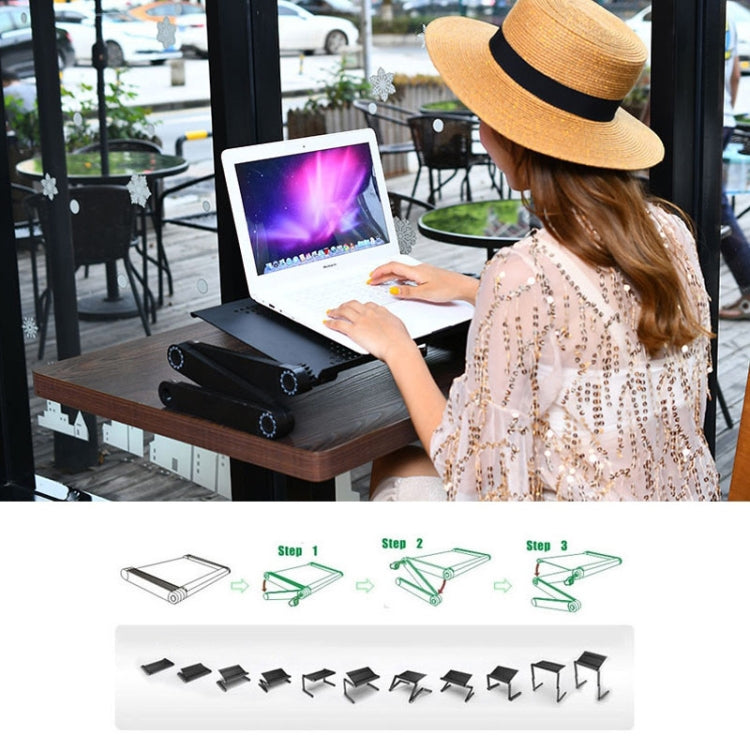 Portable 360 Degree Adjustable Foldable Aluminium Alloy Desk Stand with Double CPU Fans & Mouse Pad for Laptop / Notebook, Desk Size: 420mm x 260mm