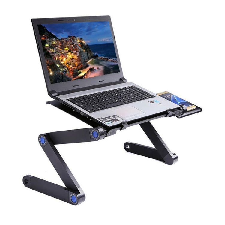 Portable 360 Degree Adjustable Foldable Aluminium Alloy Desk Stand with Double CPU Fans & Mouse Pad for Laptop / Notebook, Desk Size: 420mm x 260mm