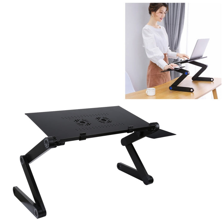 Portable 360 Degree Adjustable Foldable Aluminium Alloy Desk Stand with Double CPU Fans & Mouse Pad for Laptop / Notebook, Desk Size: 480mm x 260mm