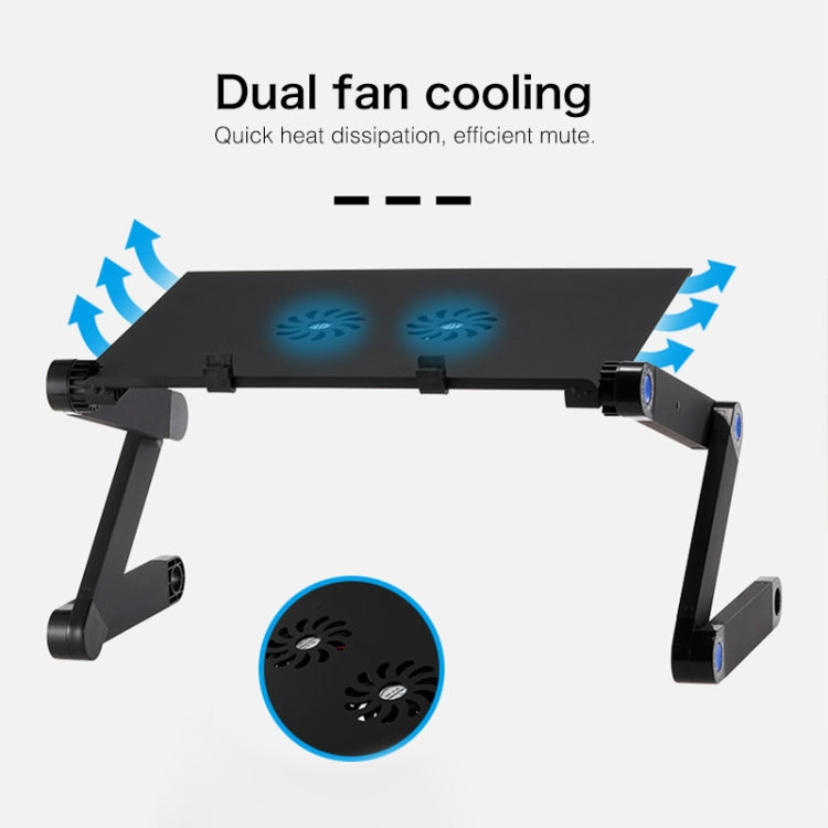 Portable 360 Degree Adjustable Foldable Aluminium Alloy Desk Stand with Double CPU Fans & Mouse Pad for Laptop / Notebook, Desk Size: 480mm x 260mm