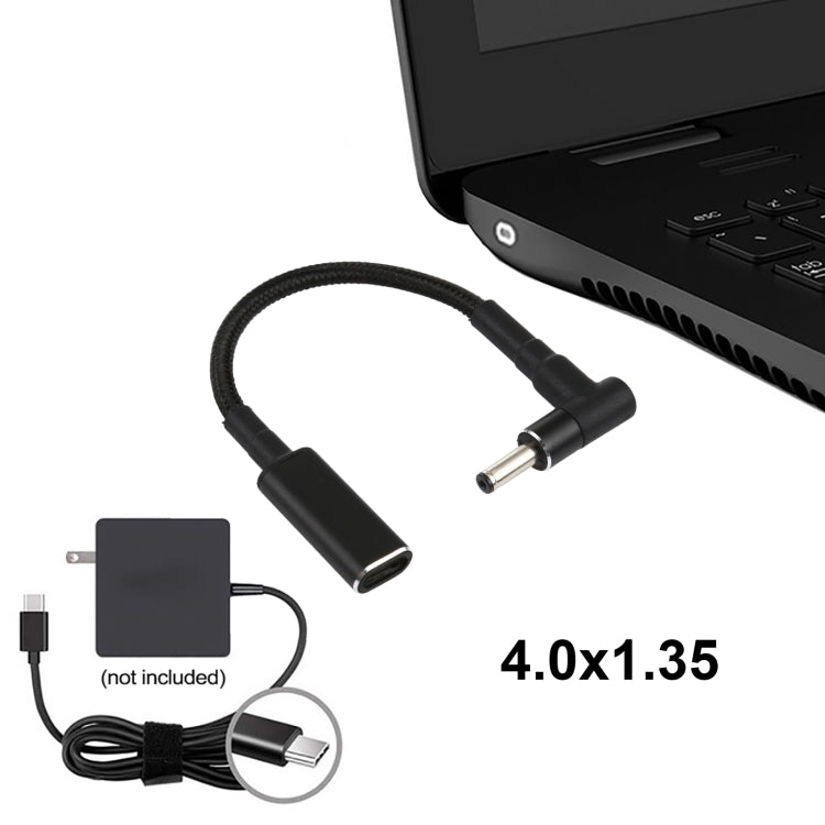 PD 100W 18.5-20V 4.0 x 1.35mm Elbow to USB-C / Type-C Adapter Nylon Braid Cable