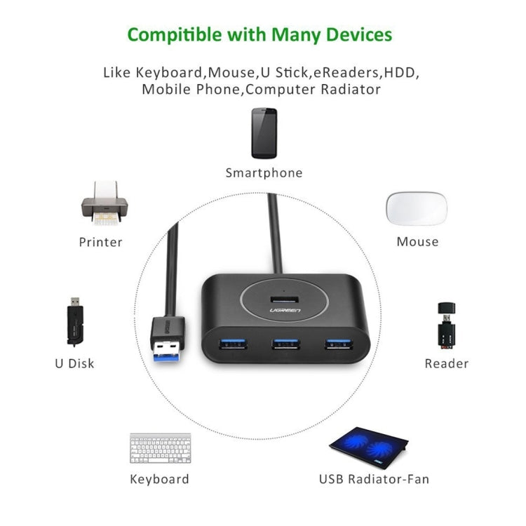 UGREEN Portable Super Speed 4 Ports USB 3.0 HUB Cable Adapter, Not Support OTG, Cable Length: 1m