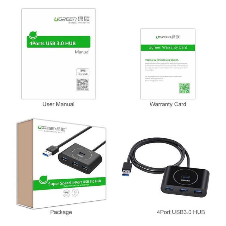 UGREEN Portable Super Speed 4 Ports USB 3.0 HUB Cable Adapter, Not Support OTG, Cable Length: 2m