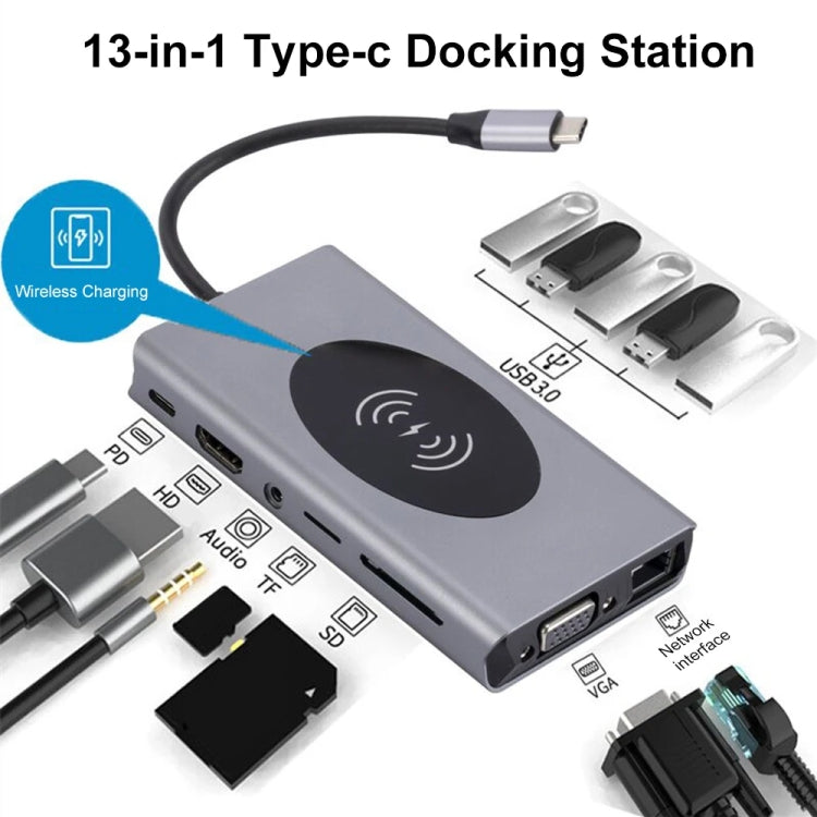 1093 13 in 1 USB HUB Type-C Docking Station with Wireless Charger Function