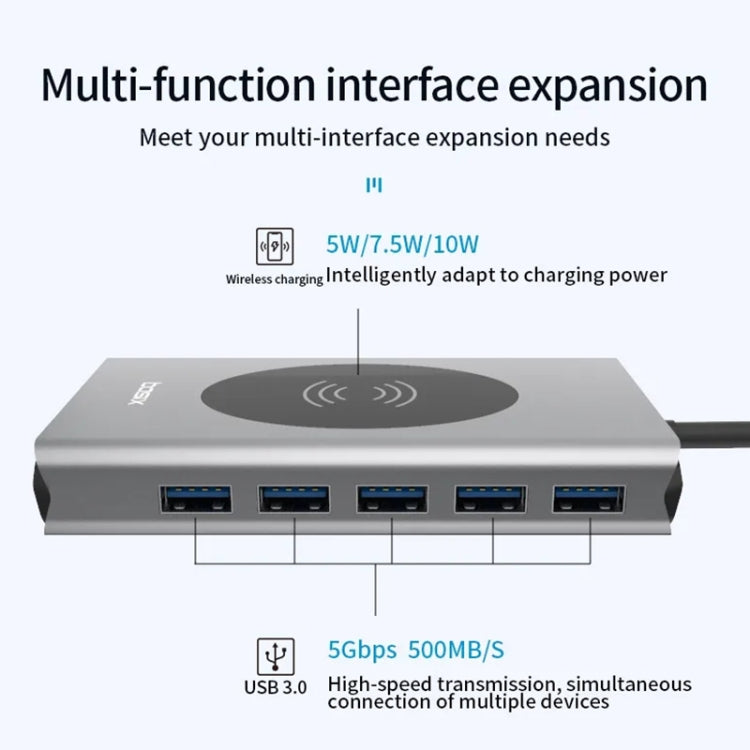 1093 13 in 1 USB HUB Type-C Docking Station with Wireless Charger Function