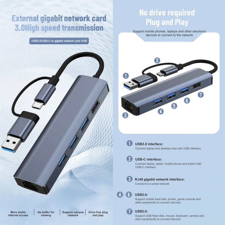 BYL-2208 5 in 2 USB + USB-C / Type-C to USB Multifunctional Docking Station HUB Adapter