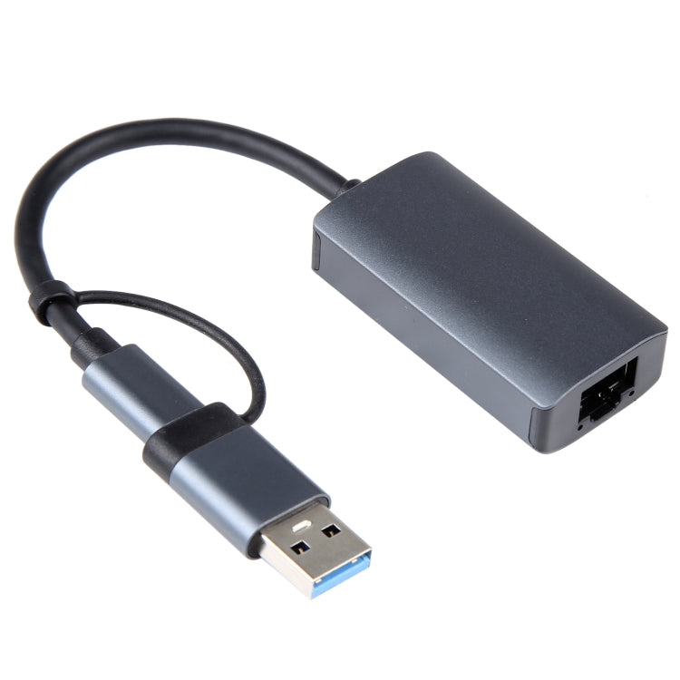 BYL-2207 2 in 1 USB + Type-C to RJ45 Docking Station HUB Adapter