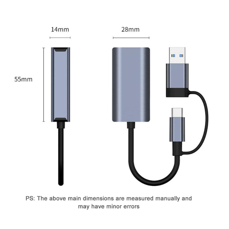 BYL-2207 2 in 1 USB + Type-C to RJ45 Docking Station HUB Adapter