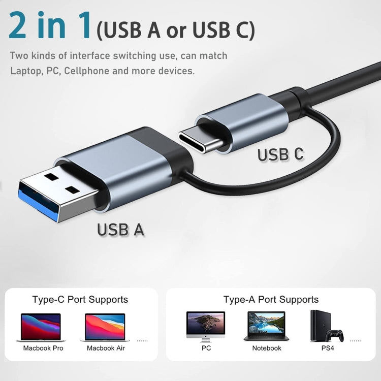 BYL-2207 2 in 1 USB + Type-C to RJ45 Docking Station HUB Adapter