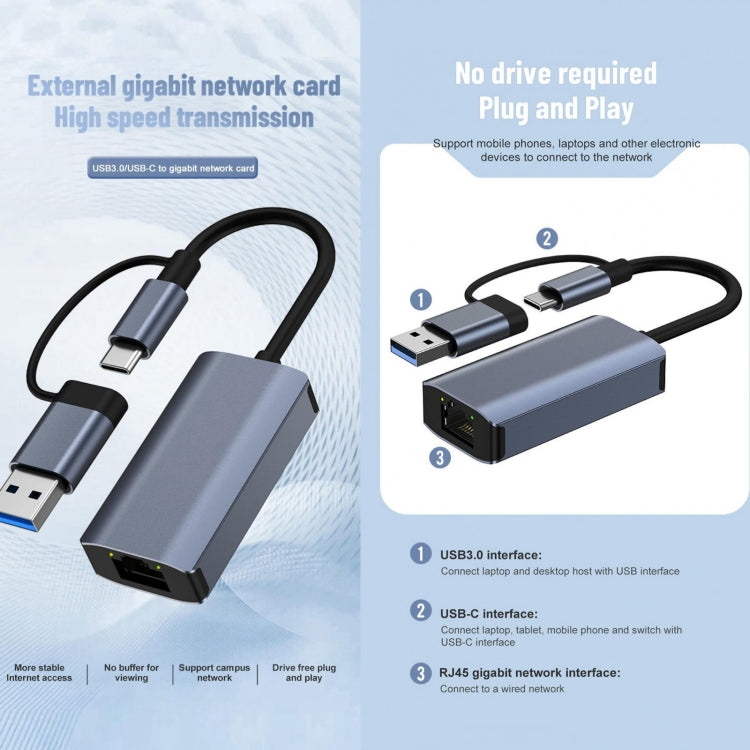 BYL-2207 2 in 1 USB + Type-C to RJ45 Docking Station HUB Adapter