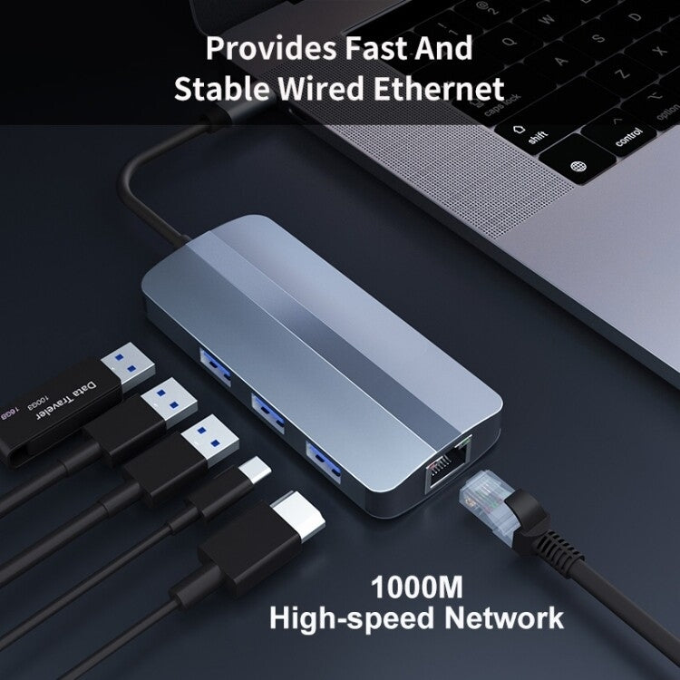 BYL-2209 6 in 1 USB-C / Type-C to USB Multifunctional Docking Station HUB Adapter