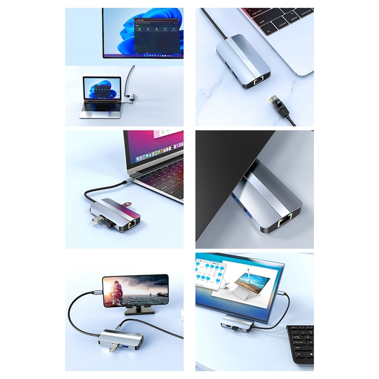 BYL-2203 6 in 1 USB-C / Type-C to USB Multifunctional Docking Station HUB Adapter