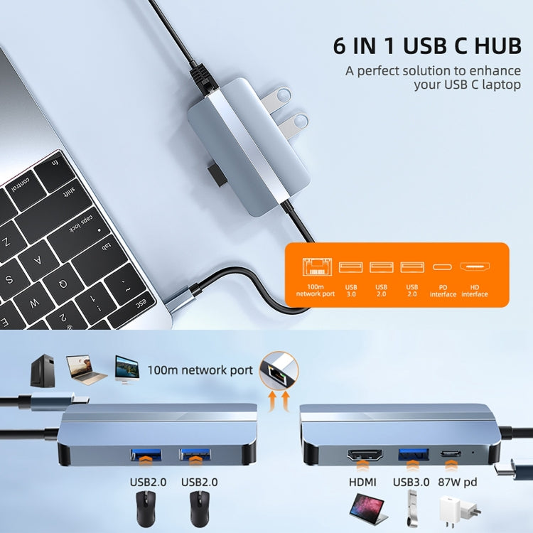 BYL-2203 6 in 1 USB-C / Type-C to USB Multifunctional Docking Station HUB Adapter