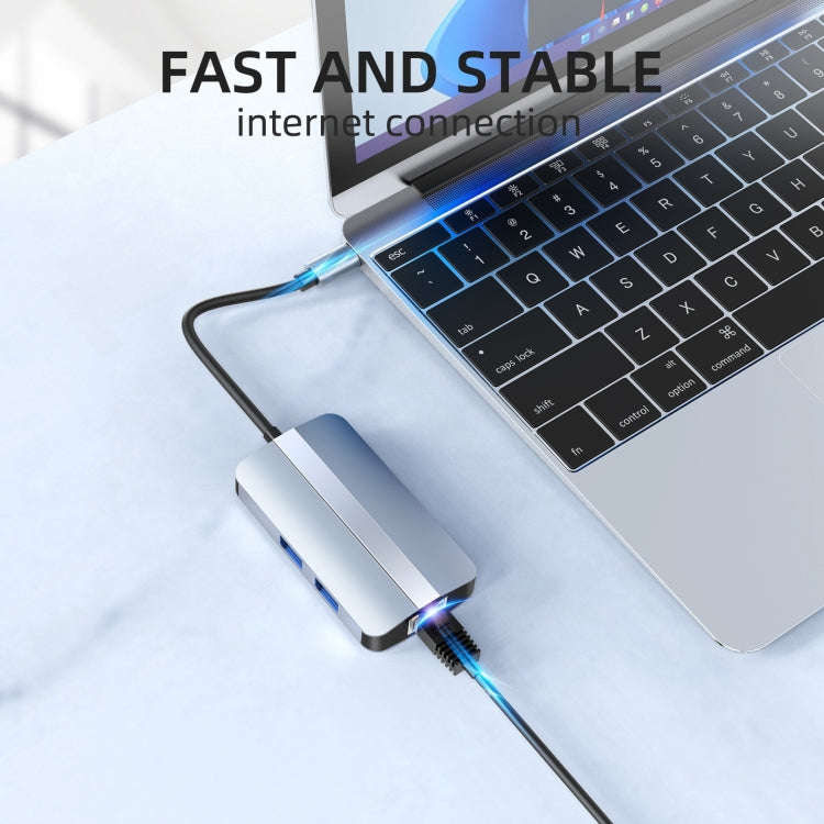 BYL-2203 6 in 1 USB-C / Type-C to USB Multifunctional Docking Station HUB Adapter