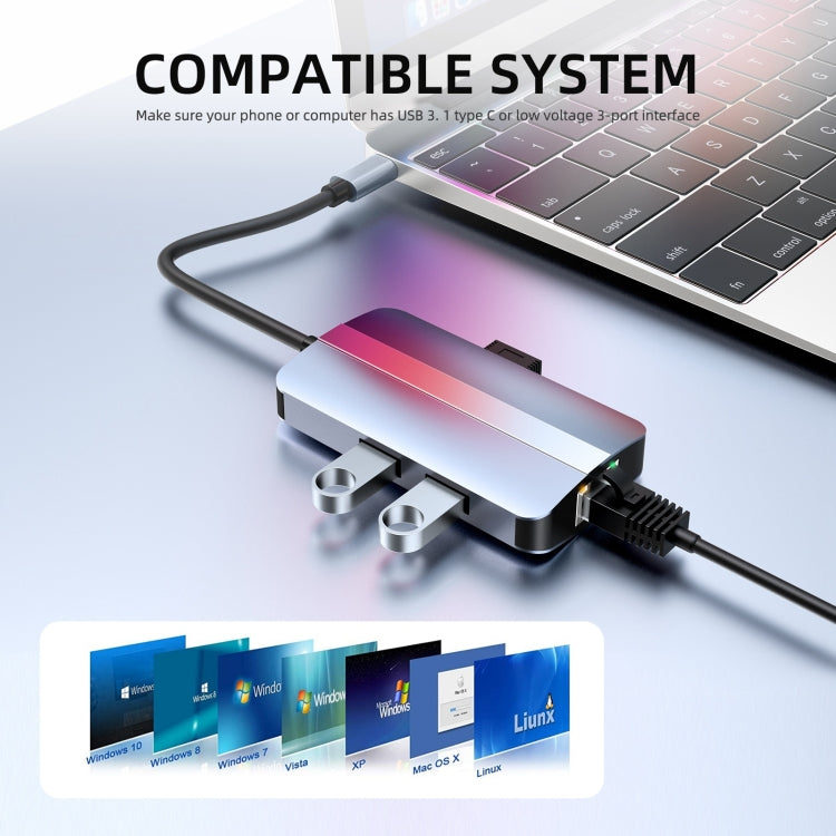 BYL-2203 6 in 1 USB-C / Type-C to USB Multifunctional Docking Station HUB Adapter