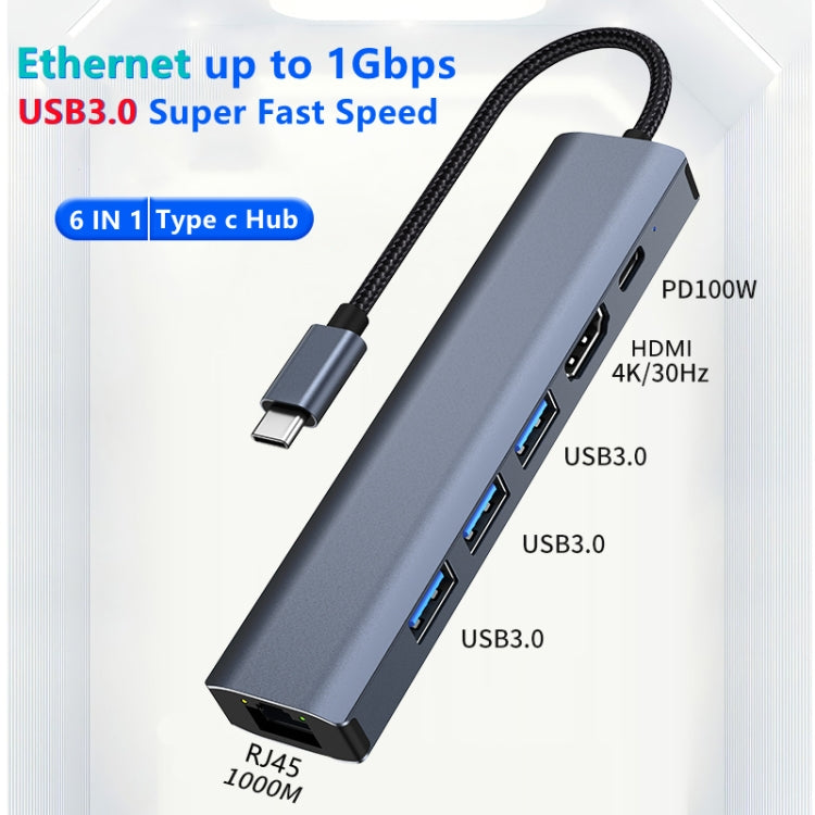 BYL-2210 6 in 1 USB-C / Type-C to USB Multifunctional Docking Station HUB Adapter with 1000M Network Port